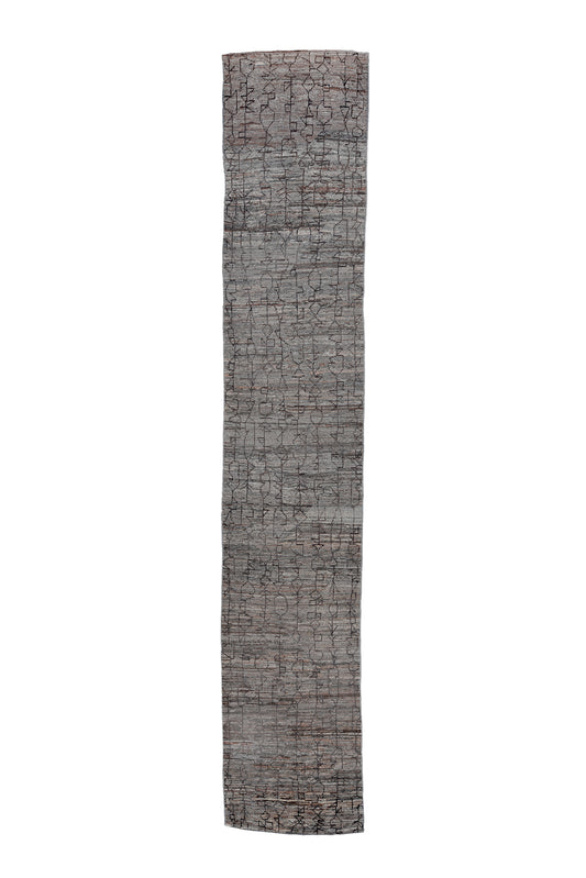 Moroccan Handmade Runner 4 X 19 | Beige, Brown, Gray | Hand knotted (4359)