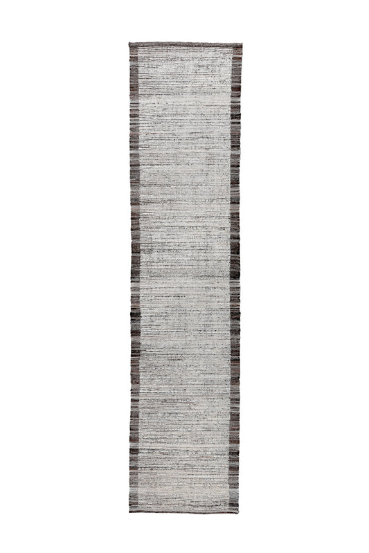 Moroccan Handmade Runner 3 X 14 | Beige, Black | Hand Knotted (4364)