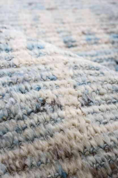 Moroccan Handmade Runner 4 X 13 | White, Blue, Beige, Brown | Hand knotted (4367)