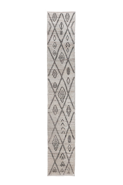 Moroccan Handmade Runner 3 X 17 |Brown, Beige, Black| Hand knotted (4368)