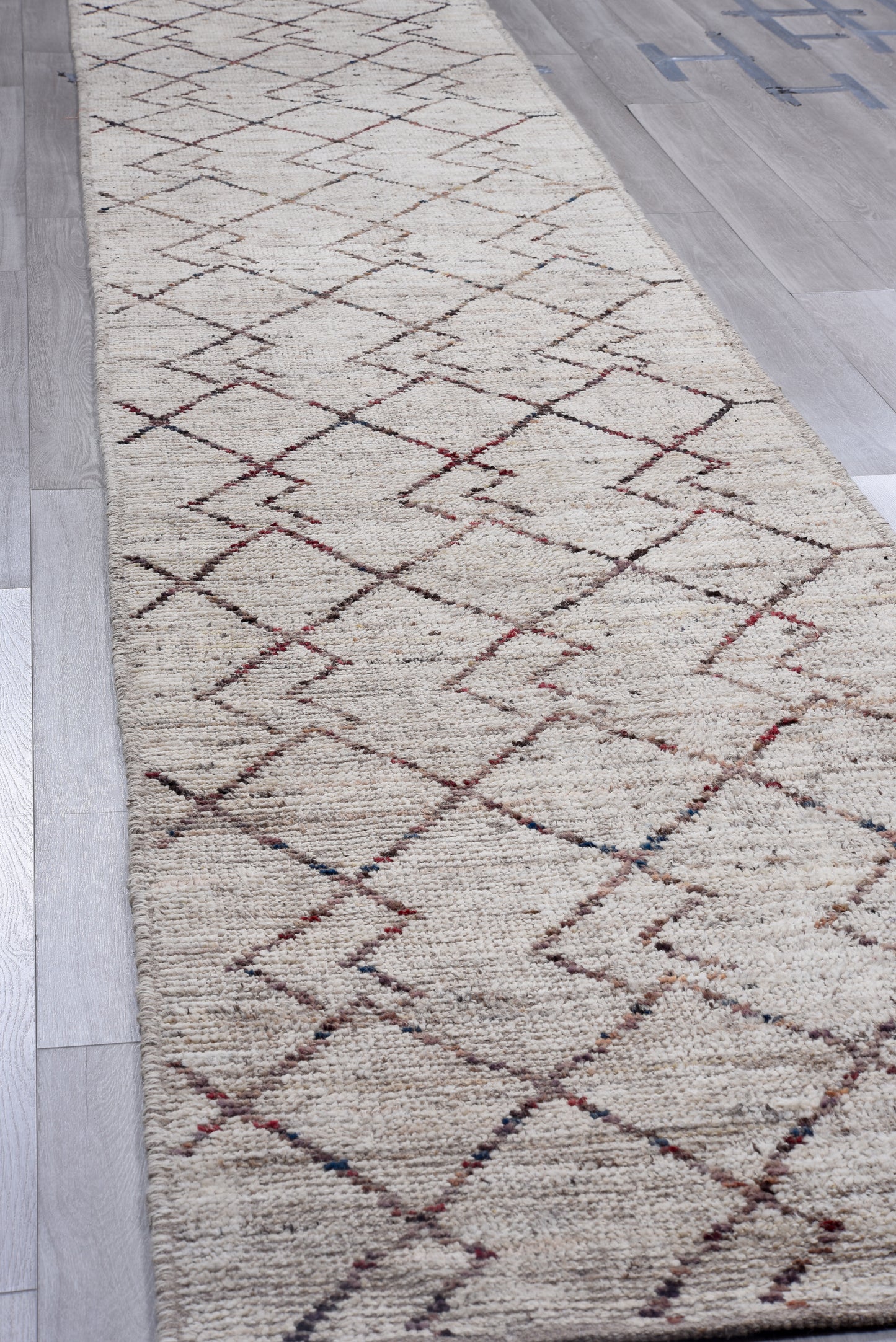 Moroccan Handmade Runner 4 X 19 |Brown, Beige, Red| Hand knotted (4369)