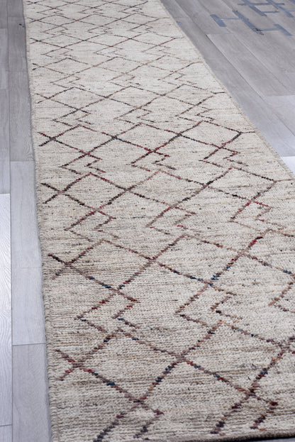 Moroccan Handmade Runner 4 X 19 |Brown, Beige, Red| Hand knotted (4369)