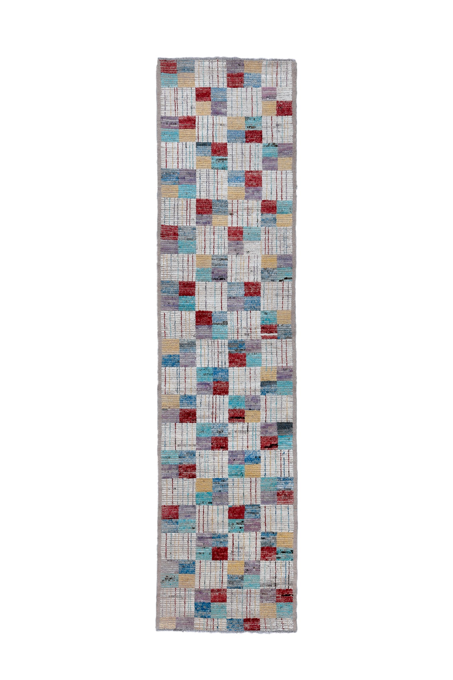 Moroccan Handmade Runner 3 X 13 |Beige, Blue, Sky Blue, Yellow, White, purple Black, Red| Hand knotted (4371)