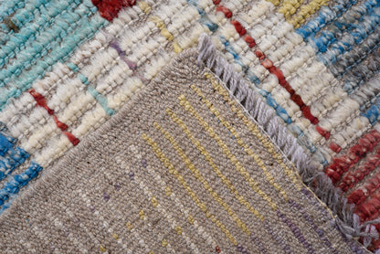 Moroccan Handmade Runner 3 X 13 |Beige, Blue, Sky Blue, Yellow, White, purple Black, Red| Hand knotted (4371)