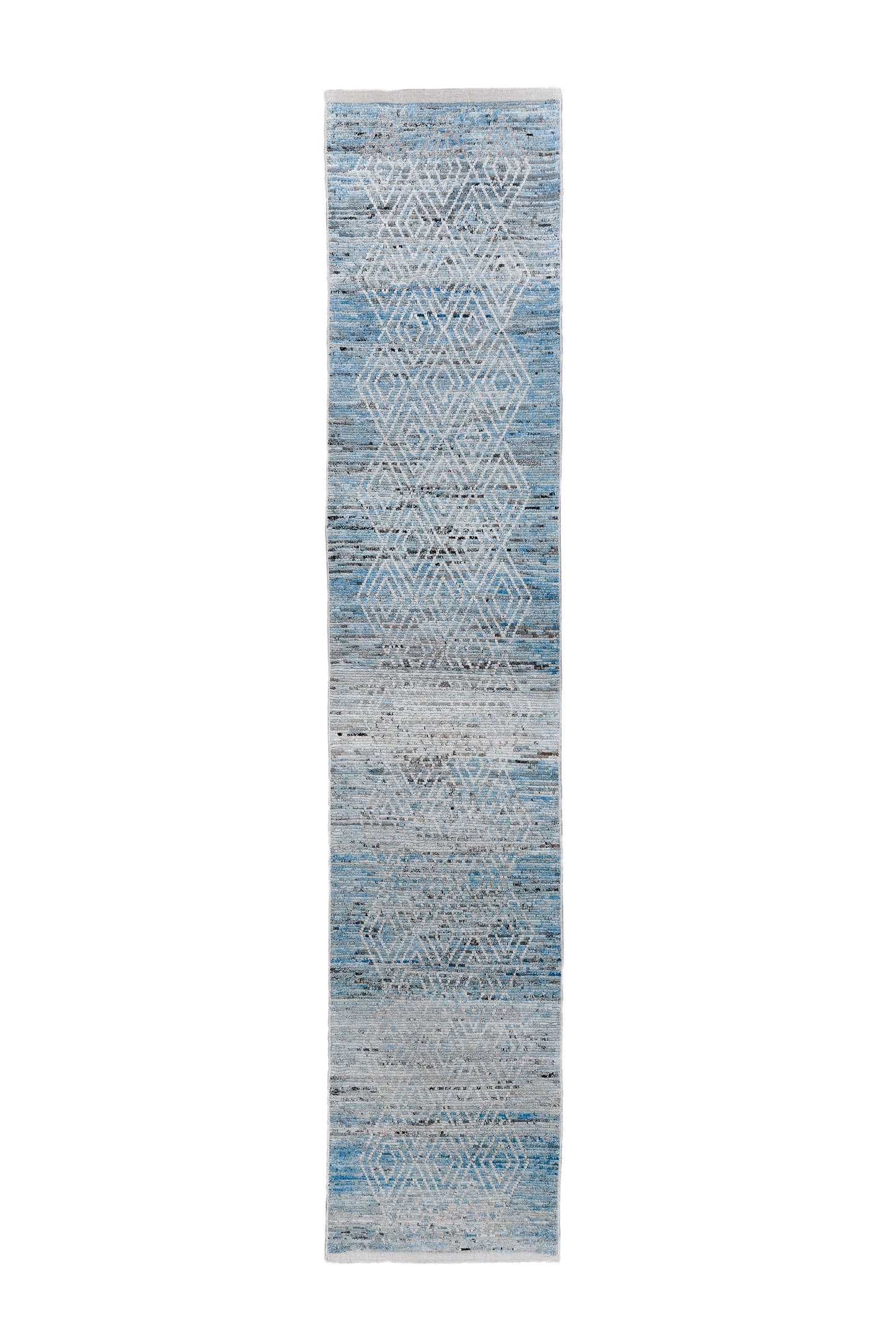 Moroccan beautiful handmade runner 3 X 16 | Blue, Beige | hand knotted (4372)