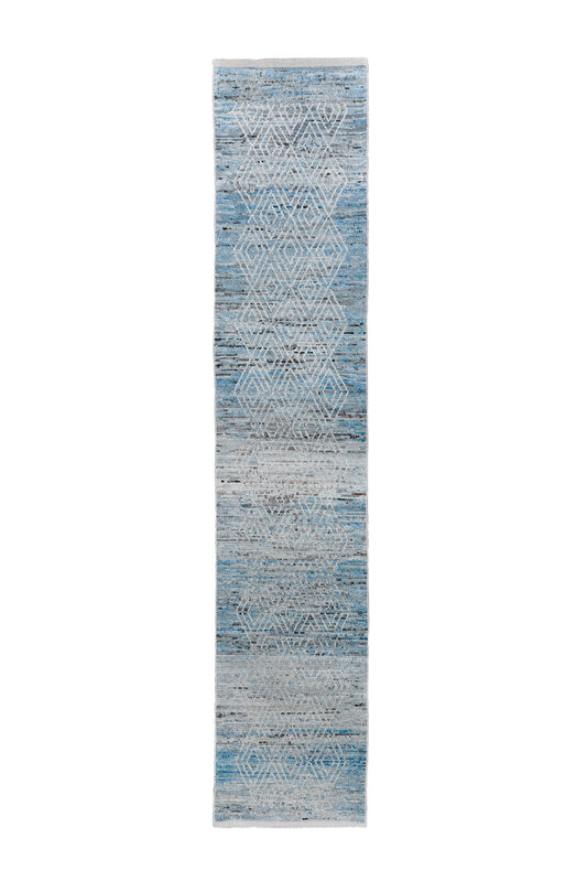 Moroccan beautiful handmade runner 3 X 16 | Blue, Beige | hand knotted (4372)