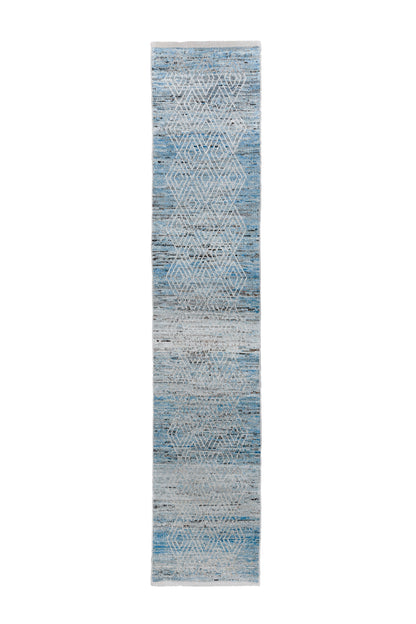 Moroccan beautiful handmade runner 3 X 16 | Blue, Beige | hand knotted (4372)