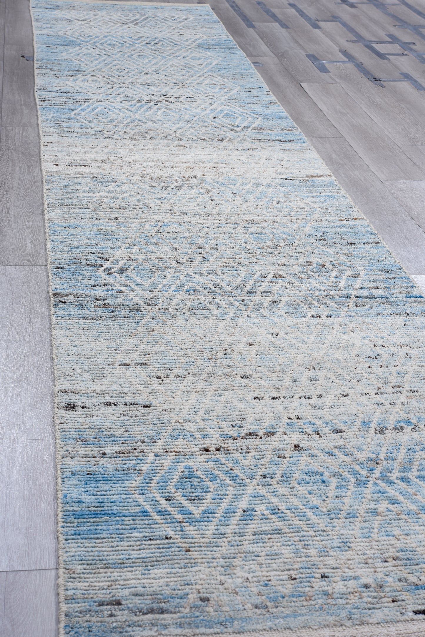 Moroccan beautiful handmade runner 3 X 16 | Blue, Beige | hand knotted (4372)