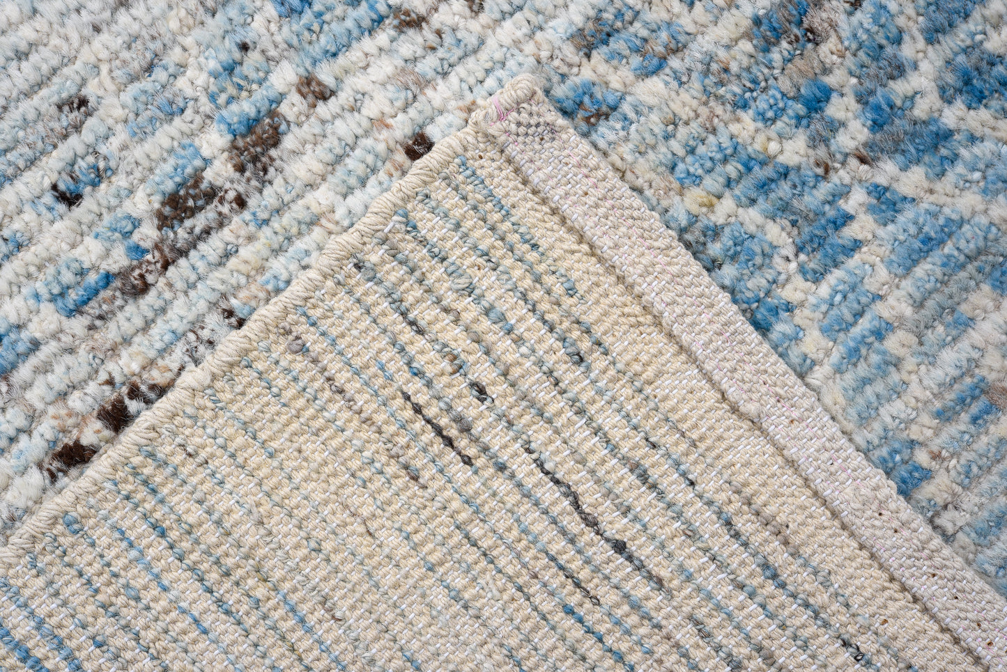 Moroccan beautiful handmade runner 3 X 16 | Blue, Beige | hand knotted (4372)