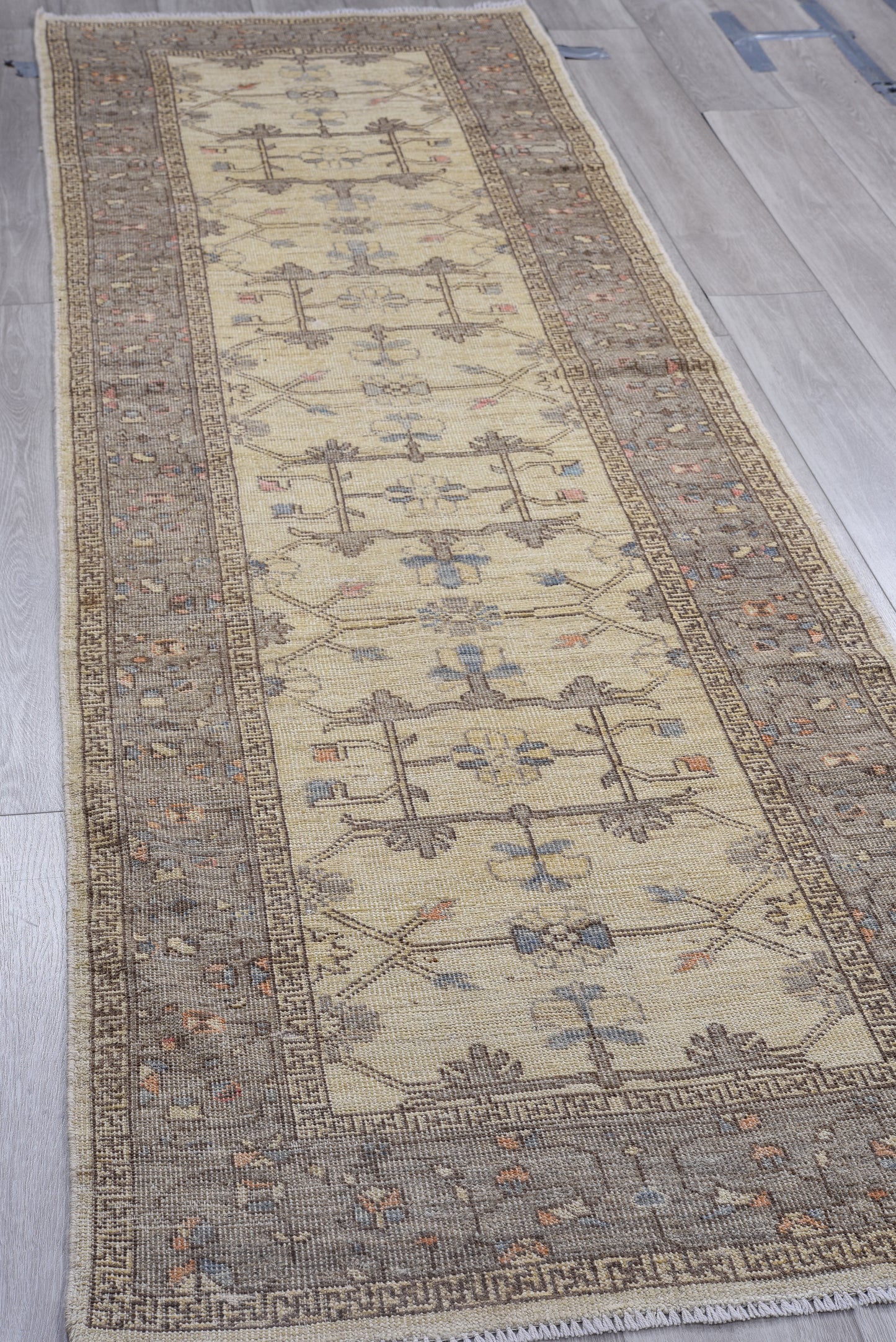 Oushak Handmade Runner 3 X 10 |Beige, Gray, Orange, Blue | Hand knotted (4390)