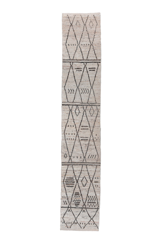 Moroccan Handmade Runner 3 X 16 |Beige, Bronze, Brown, Black | Hand knotted (4393)