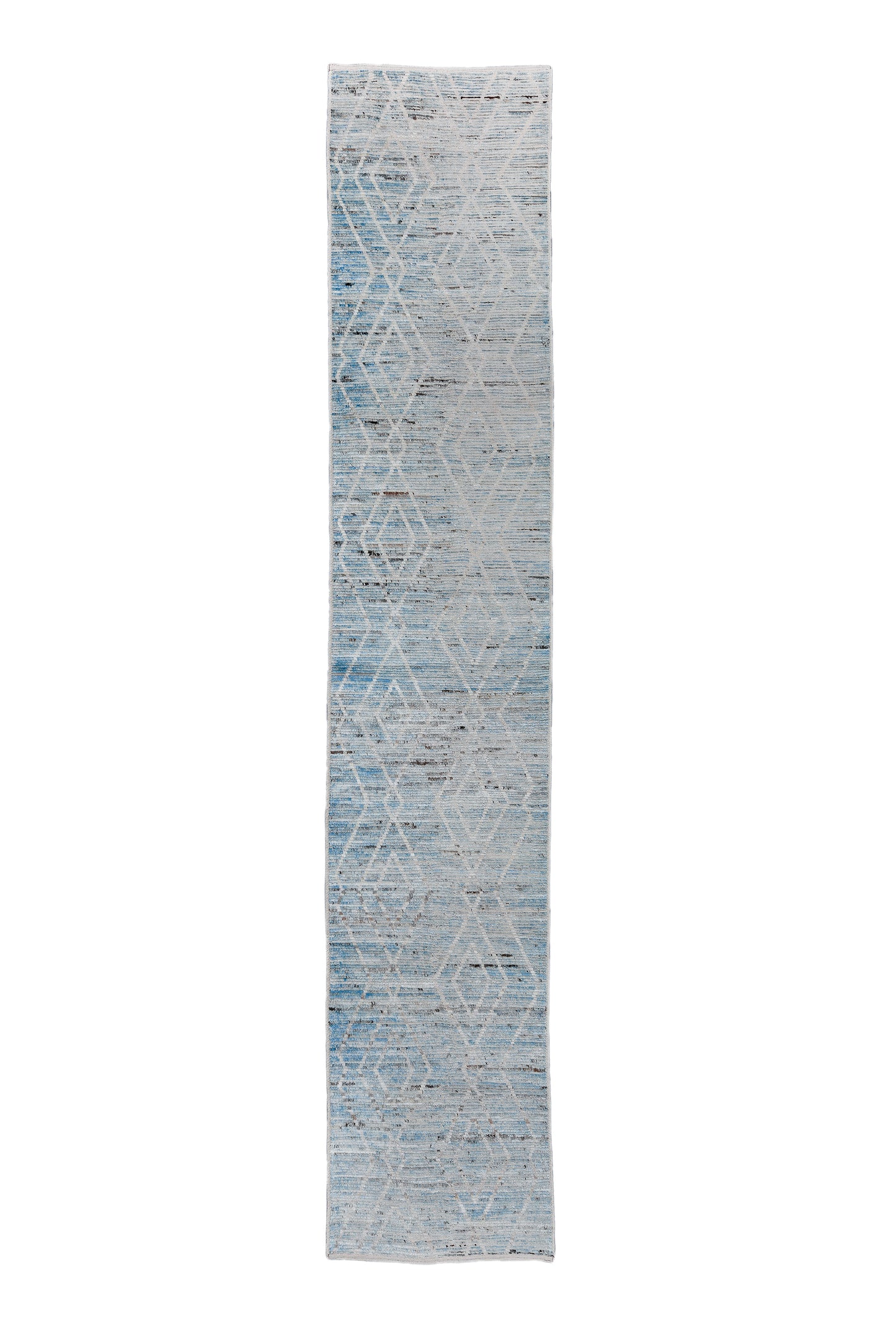 Moroccan Handmade Runner 3 X 17 |White, Gray Blue | Hand knotted (4396)