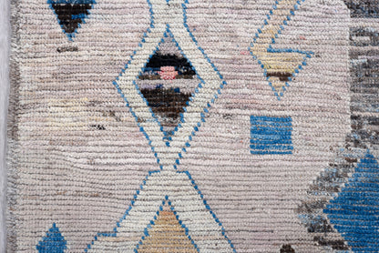 Moroccan Handmade Runner 4 X 13 | Grey, Blue, Black, Beige, Red| Hand knotted (4415)