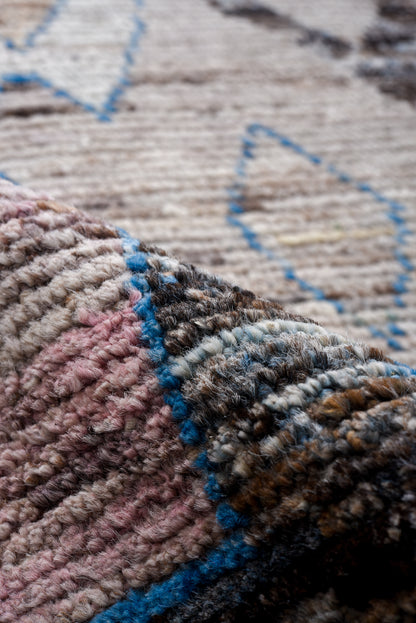 Moroccan Handmade Runner 4 X 13 | Grey, Blue, Black, Beige, Red| Hand knotted (4415)