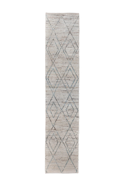 Moroccan Handmade Runner 3 X 14 |Blue, Beige, Brown | Hand knotted (4419)