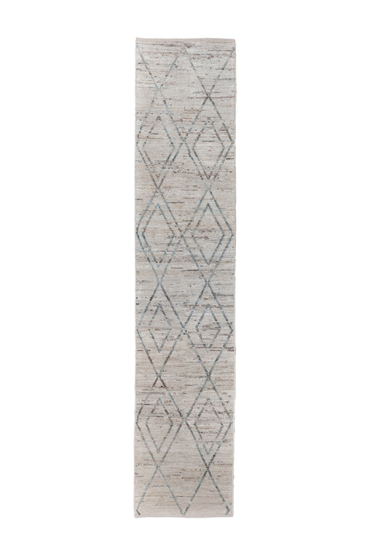 Moroccan Handmade Runner 3 X 14 |Blue, Beige, Brown | Hand knotted (4419)