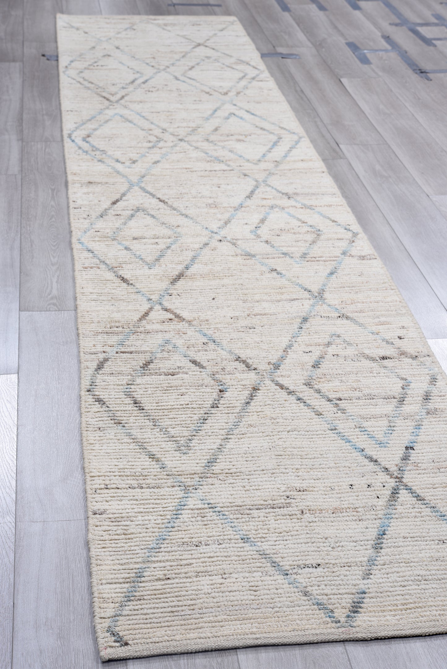 Moroccan Handmade Runner 3 X 14 |Blue, Beige, Brown | Hand knotted (4419)