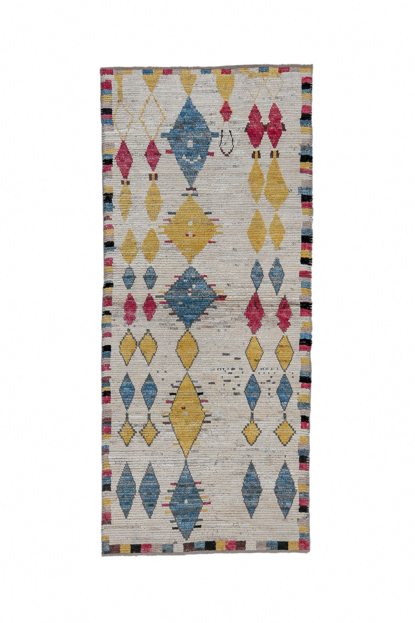 Moroccan Runner 3x 8  | 100% wool | hand knotted | colorful geometric design runner (4634)