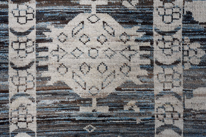 Turkish design modern Oushak hand woven Rug | 9 x 12 | Area Rug |tribal design | Blue, Grey, Black | Turkish Knot (4506)