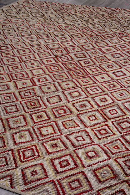 Moroccan handmade 14 X 16 | red, beige| hand knotted (4693)