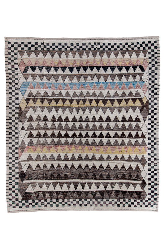 Moroccan Handmade Area Rug 14 X 16 | Black, Brown, Beige, Blue, Yellow, Red | Hand Knotted (4848)