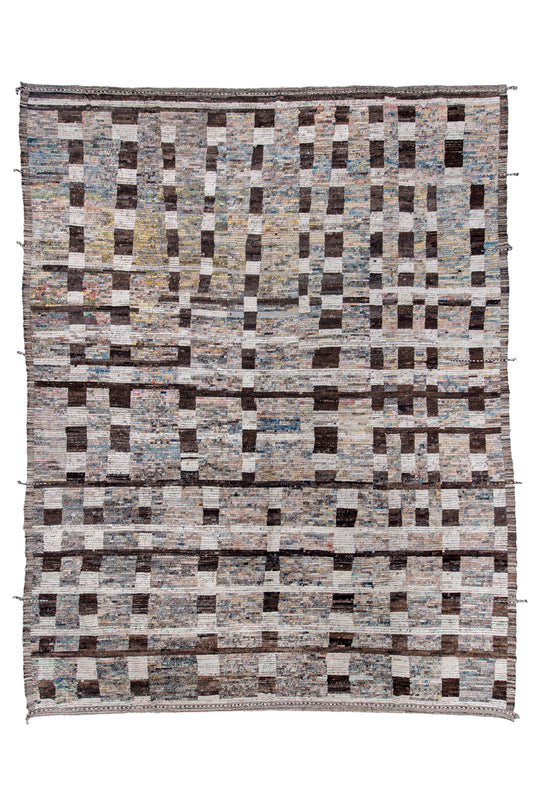 Moroccan Handmade Area Rug 15 X 19 |Brown, Dark Brown, Beige | Hand Knotted (4849)