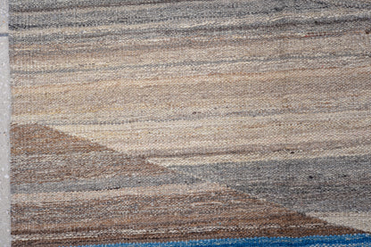 Modern Kilim flat weave | 11 x 14 | Area Rug | tribal design | brown, beige, grey, blue, sky blue | hand woven (5039)