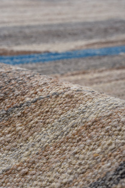 Modern Kilim flat weave | 11 x 14 | Area Rug | tribal design | brown, beige, grey, blue, sky blue | hand woven (5039)