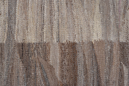 Modern Kilim flat weave | 14 x 19 | Area Rug | tribal design | light brown, brown, black, grey | hand woven (5040)